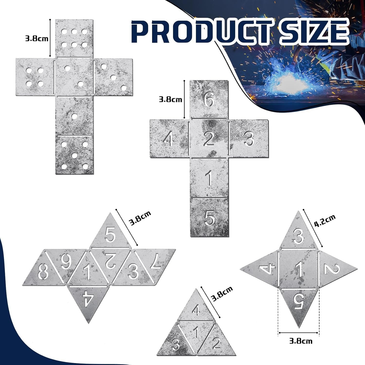 5 Pieces Welding Practice Kit Steel 16 Gauge Dice Welding Coupons DIY Equipment Mild Triangle Plate for Beginners TIG MIG Gas Arc Stick Practice Training Accessories Tools, 5 Styles