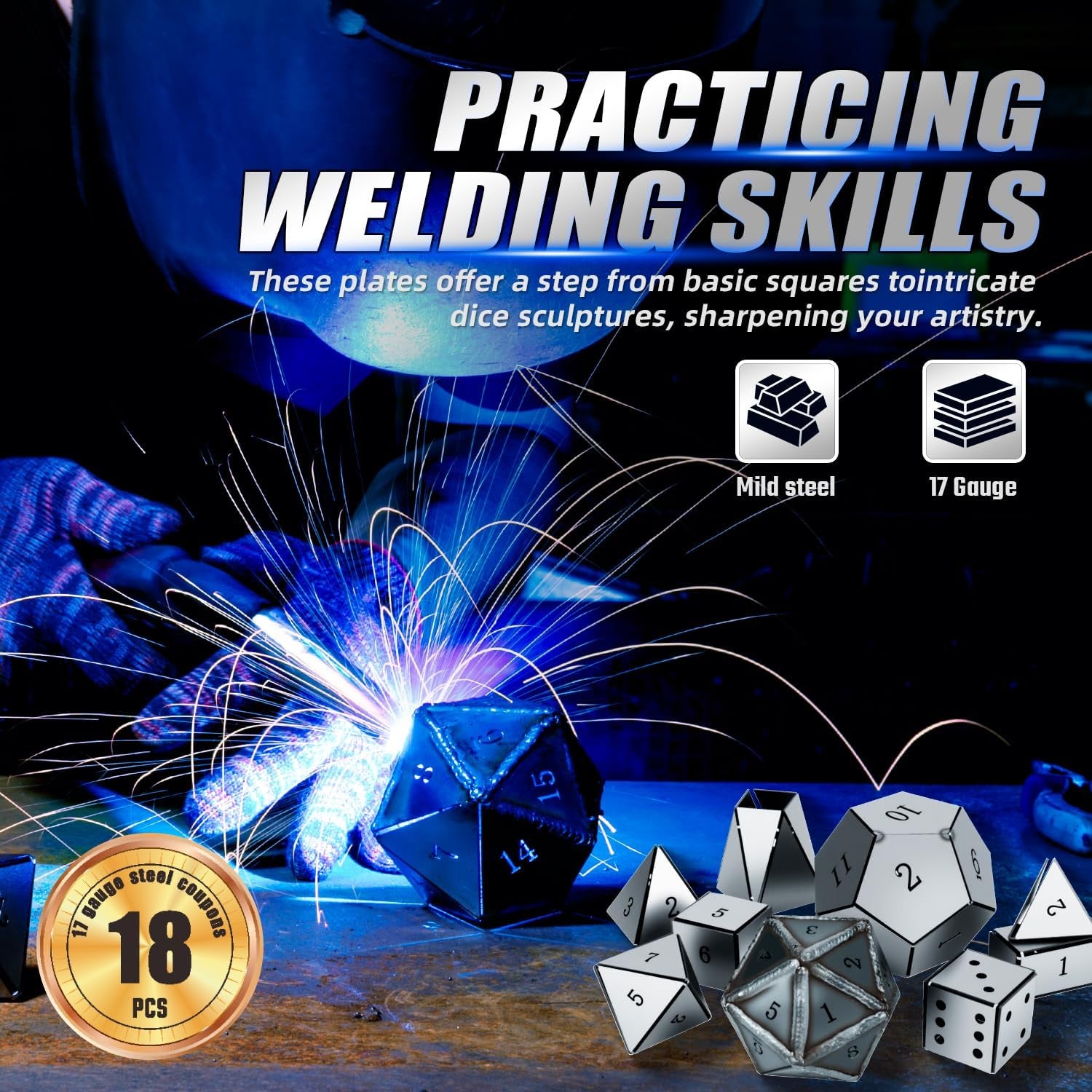 18 PCS Welding Coupons, Made of 17 Gauge Premium Mild Steel, Welding Dice for Beginner, Premium Welding Practice Kit, Welding Plate Kit for MIG, TIG Stick, Arc, Gas and Brazing
