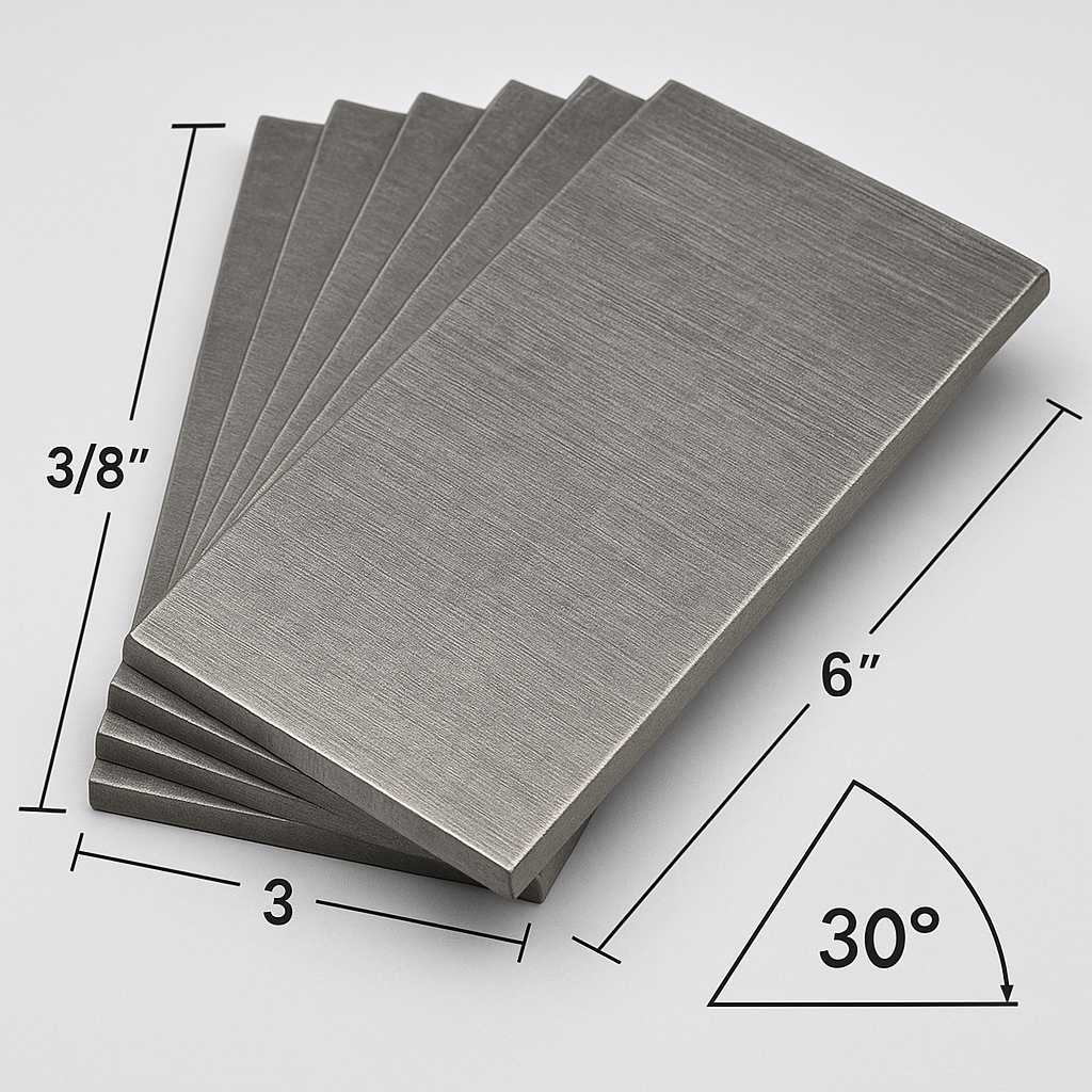 3/8" × 3" × 6" Steel Plates – 30° Bevel – 6 Pack