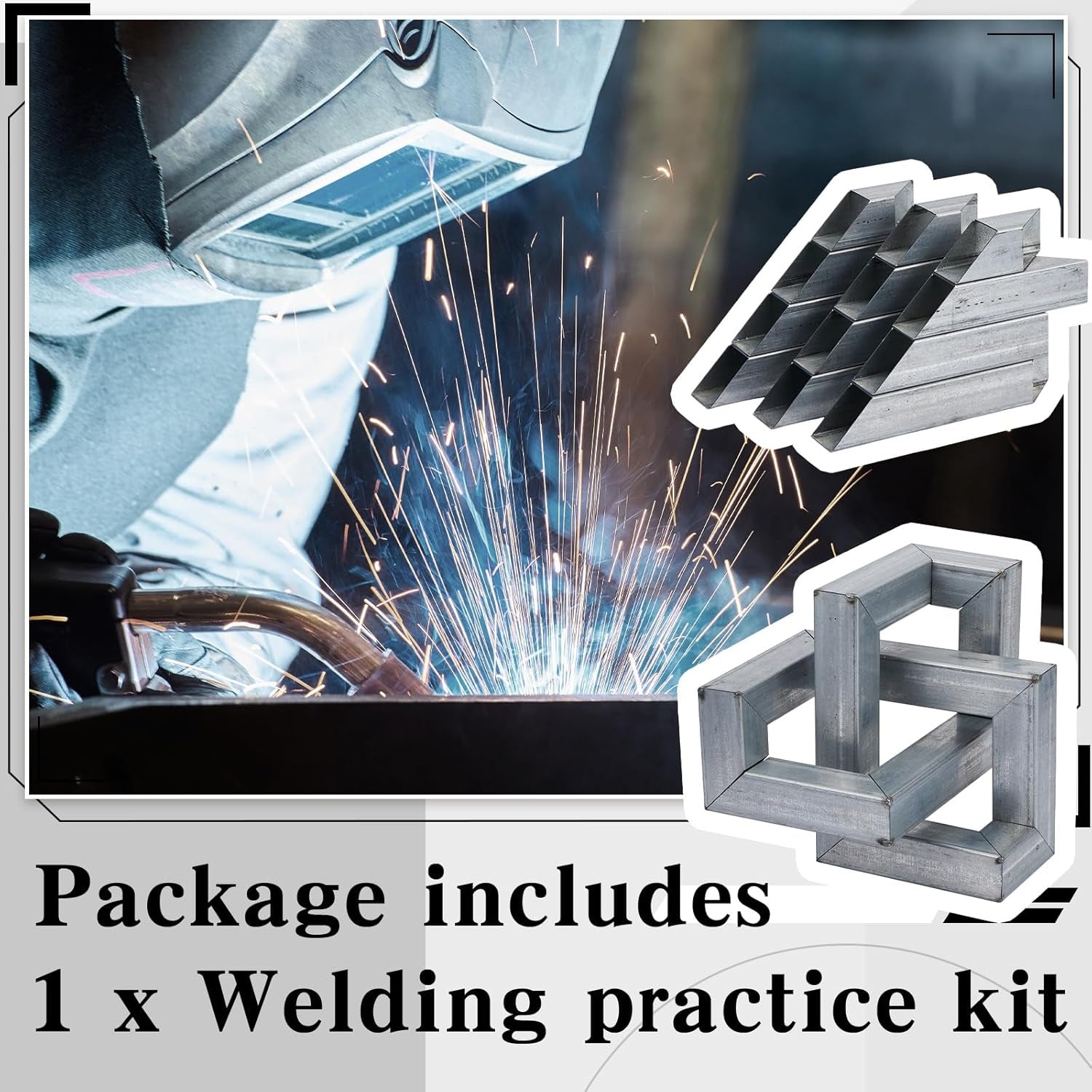 1 Set 12 Pcs Welding Practice Kit for Beginners 1.5" Wide 19 Gauge Geometric Knotted Iron Coupons Laser Cut Welding Training Equipment Projects 8.66" X 8.66" X 8.66" Novice Welder Accessories