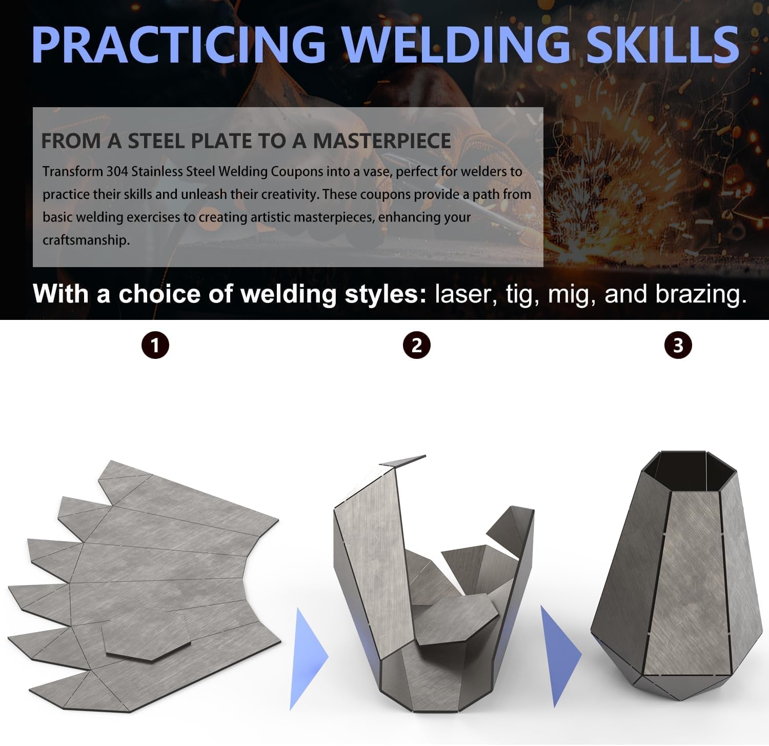 Welding Coupons Vases,17 Gauge Welding Practice Kits, 304 Stainless Steel Plate,Beginner Welding Kits,Suitable for TIG MIG, for Mastering and Improving Welding Skills.
